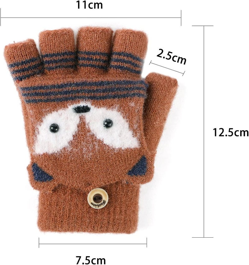 NICEYST Kids Convertible Flip Top Gloves Children Winter Warm Knitted Fingerless Mittens for Boys Girls 6-10 Years Old - Image 3